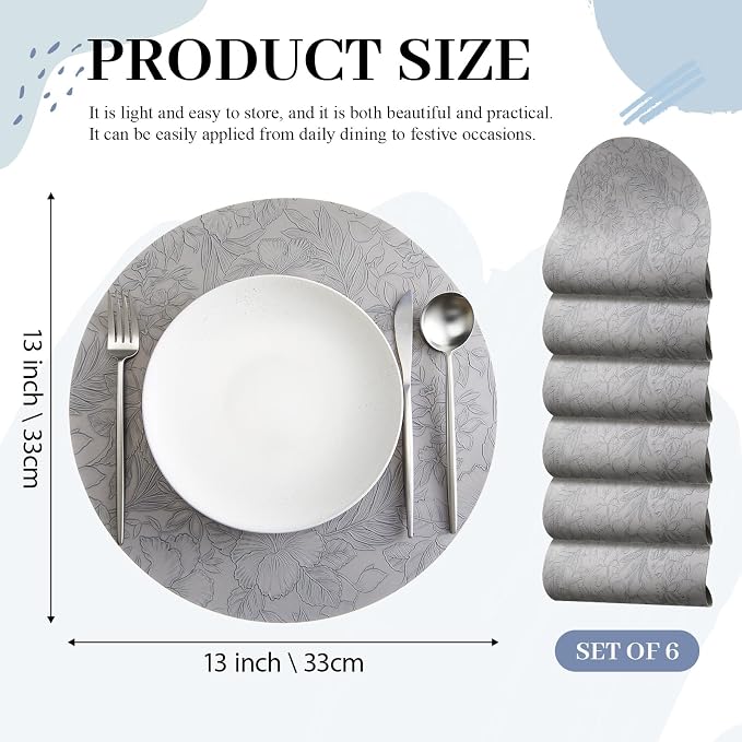 13'' Round Placemats Set of 6, PU Leather Table Mats, Non Slip Heat Resistant - Image 4