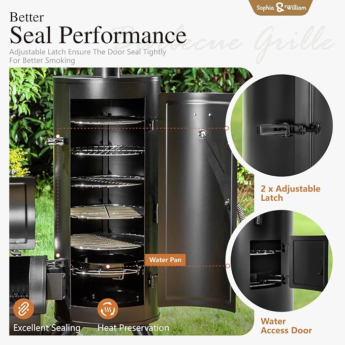 Sophia & William Heavy-Duty Vertical Offset Charcoal Smoker Extra Large Outdoor - Image 3