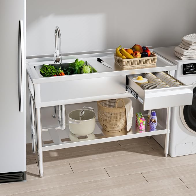 WOEDEN 47" 304 Stainless Steel Utility Sink, Free-Standing Commercial Sink - Image 5