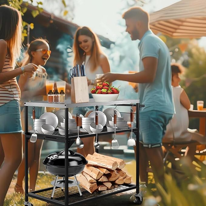 3-Shelf Outdoor Grill Table, Pizza Oven Tables - Image 8