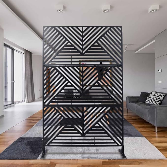 Outdoor Privacy Screen with Geometric Design – Metal Decorative Panel, - Image 3