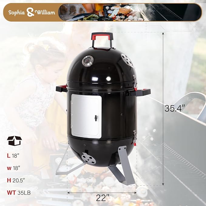 Sophia & William 18-Inch Vertical Charcoal Smokers BBQ Grills - Image 7