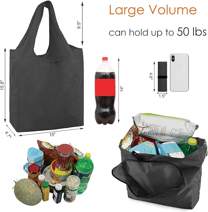 BeeGreen 20 Pack Black Reusable Grocery Bags - Image 2