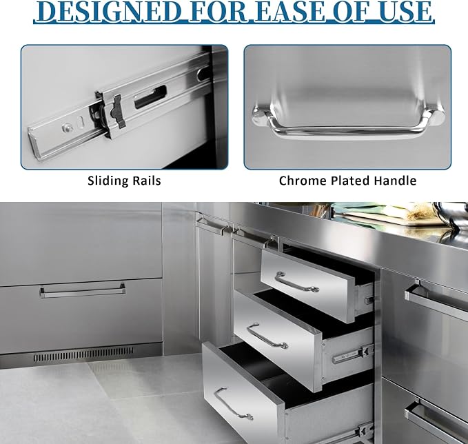 Outdoor Kitchen Drawers 20"Wx27"Hx23"D Flush Mount Access 3-Drawer BBQ - Image 4
