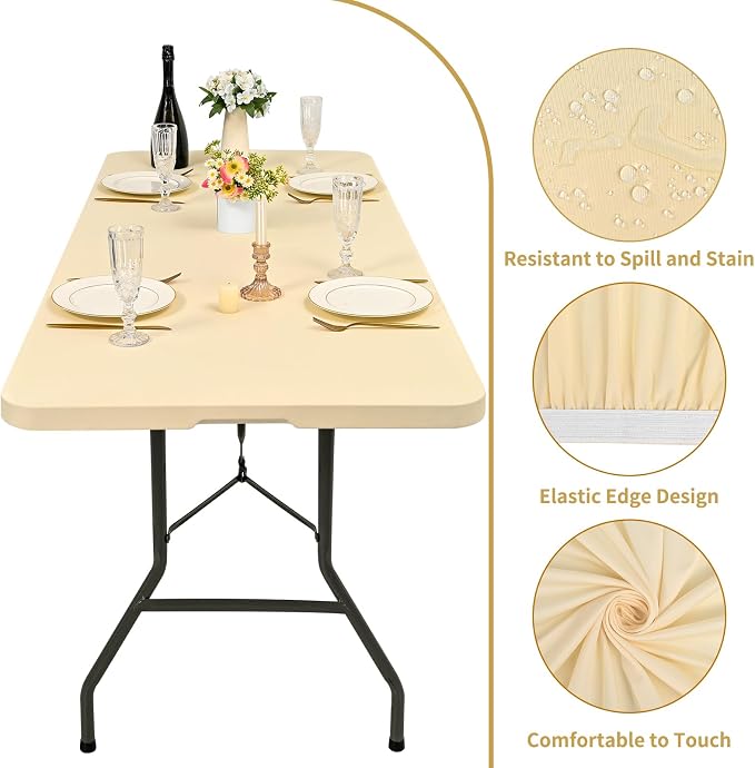 10 Pack Fitted Tablecloth for 8 Foot Rectangle Tables, Washable Stretch Folding - Image 3