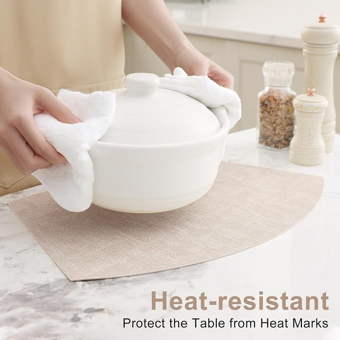 Homaxy Round Table Placemats Set of 6, Washable Wedge Shaped Faux Leather Table - Image 2