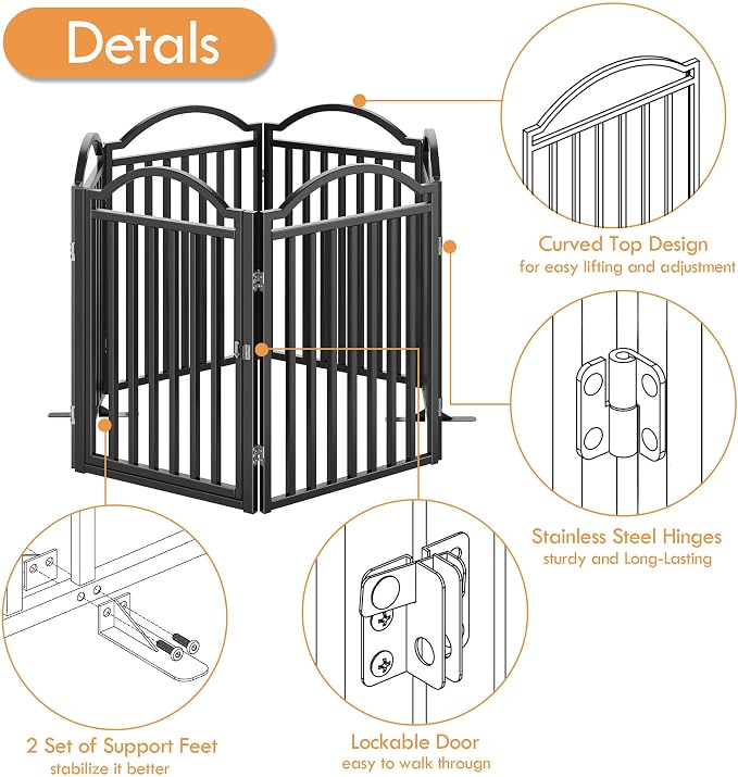 UDD Metal Folding Dog Gate Indoor 144" Extra Wide, Freestanding No Drilling Pet - Image 6