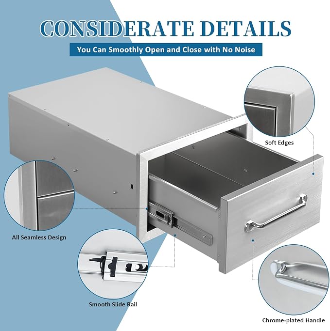 Outdoor Kitchen Drawers 14"Wx8.5"Hx23"D Flush Mount Access Single Drawer BBQ - Image 4