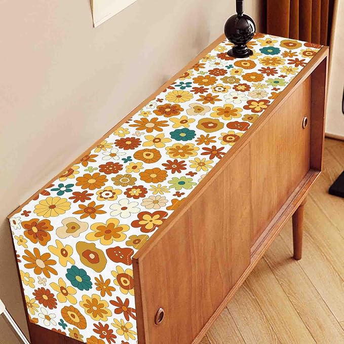 Groovy Floral Table Runner, Retro 70s Hippie Floral Funky Cute Flower Trippy - Image 3