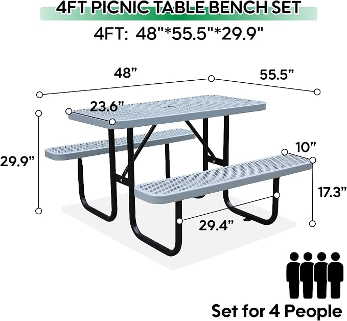 4FT Rectangular Metal Picnic Table - Image 3