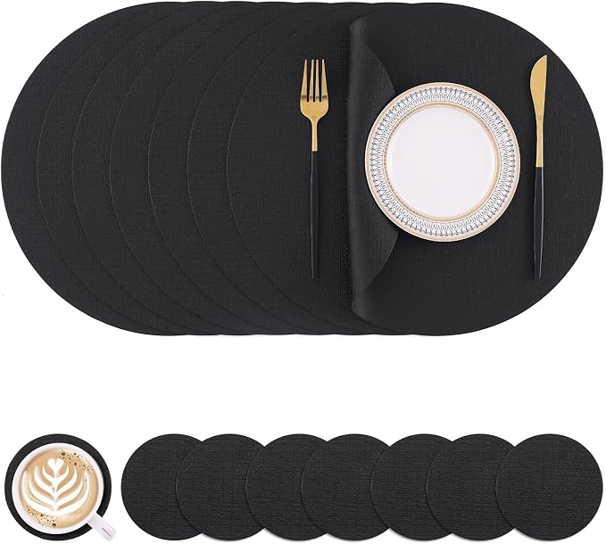 Homaxy Round Faux Leather Placemats and Coasters, Washable Dual-Side Table Mats by Homaxy
