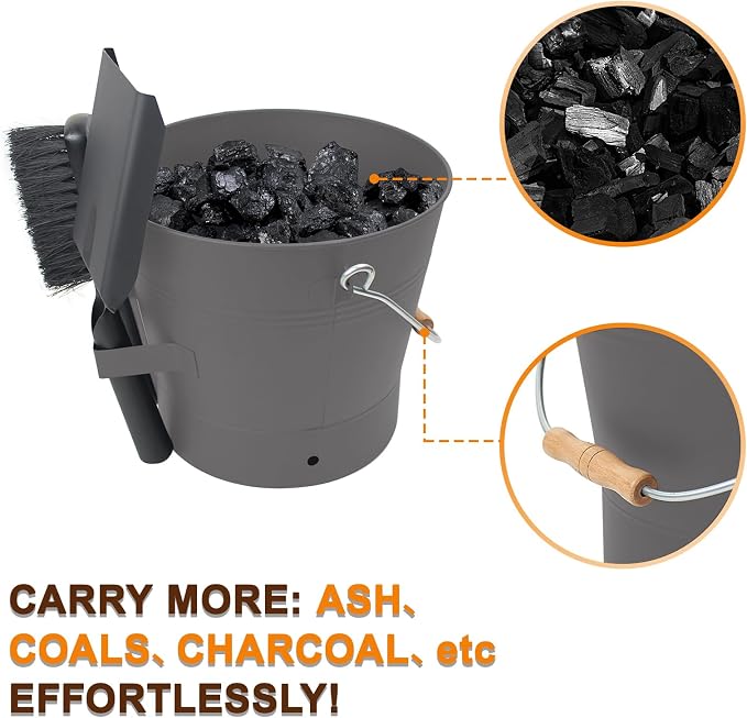 BRIAN & DANY Ash Bucket with Lid, 2.6 Gallon Fireplace Ash Bucket with Shovel - Image 5