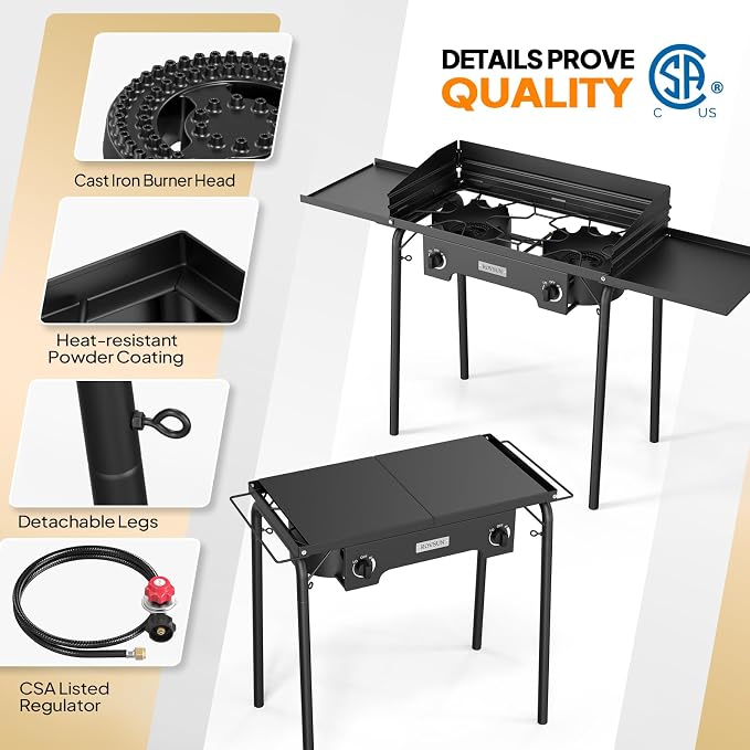 ROVSUN 2 Burner Gas Stove with Side Shelves, 000 BTU Portable Propane Stove - Image 3