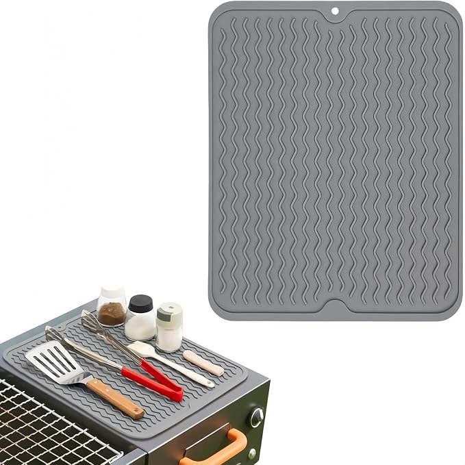 Grill Accessories, 14x11 Inch Silicone Heat Resistant Mat, BBQ Tool Rest Pad by Geban