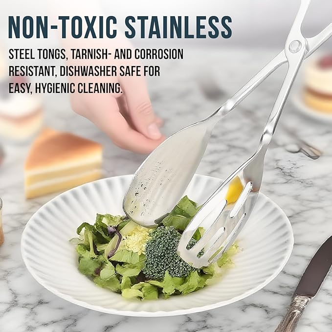Stainless Steel Scissor Salad Tongs, 10-Inch Silver, 2-Pack