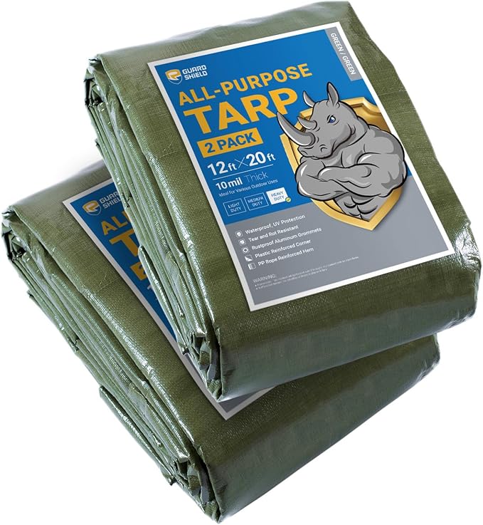 GUARD SHIELD Tarps Heavy Duty Waterproof 12x20 Feet Green Poly Tarp Cover by GUARDSHIELD