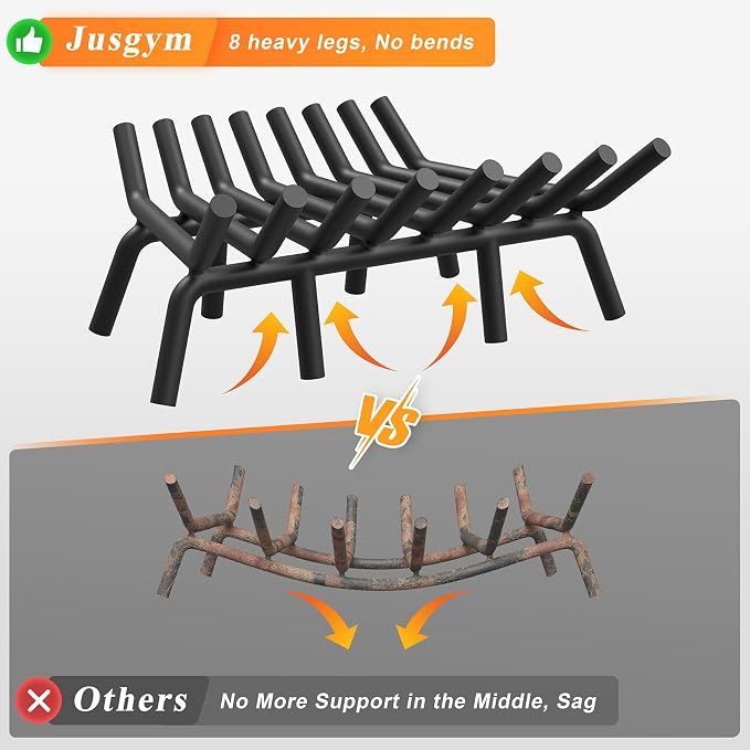 Fireplace Grate 24 Inch with 8 Support Legs, Round Solid Steel Heavy Duty - Image 4
