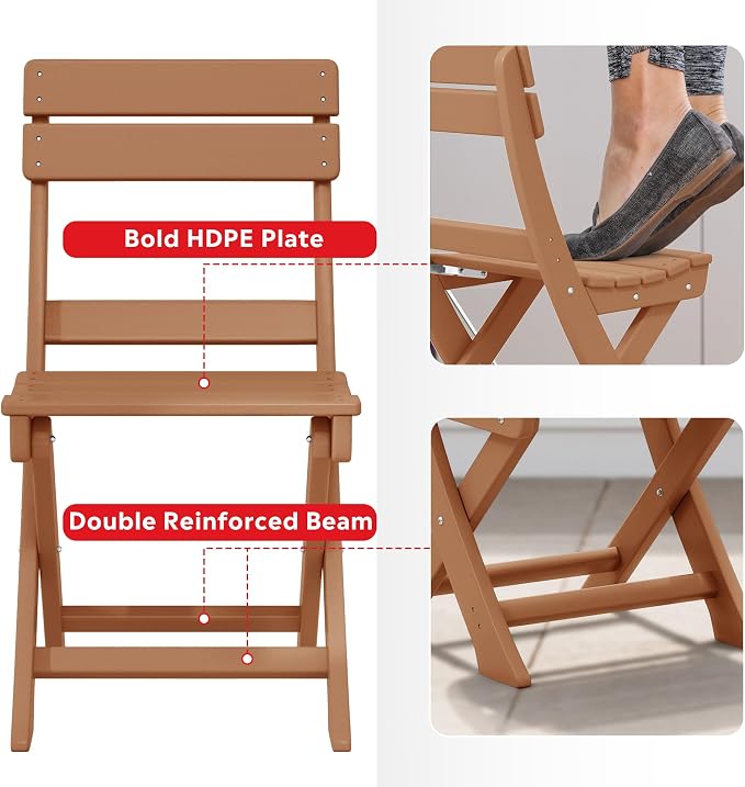 Costaelm Paradise 3-Piece Outdoor HDPE Folding Patio Bistro Table and Chairs - Image 4