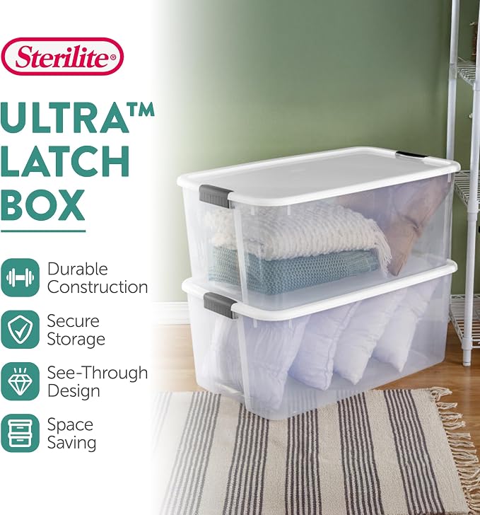 Sterilite 8 Pack Ultra Storage Totes, Lidded Plastic Containers, 116 Qt and 70 - Image 2