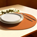 Round Vinyl Orange Placemats Set of 6, Faux Leather Waterproof Wipeable Heat by Rinpon