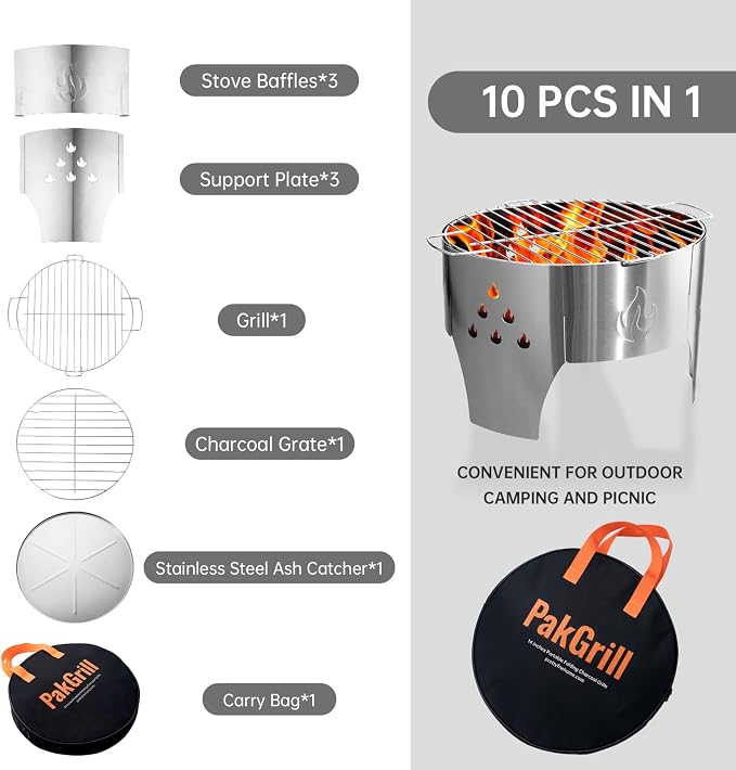 Camping Campfire Grill, Portable Folding Charcoal Stove, Backpacking BBQ Rack - Image 2