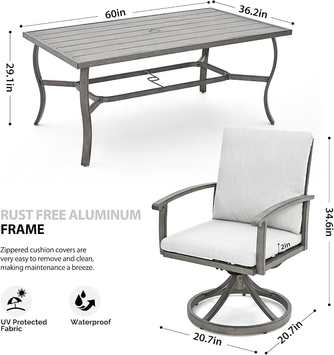 HAPPATIO 7 Piece Patio Swivel Dining Set, Aluminum Outdoor Dining Set - Image 4