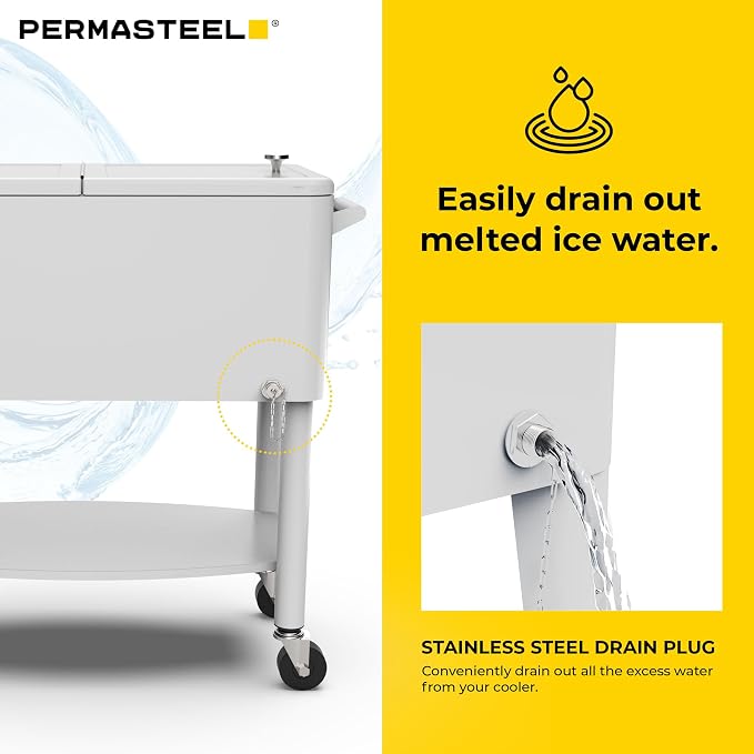 Permasteel 80 Quart Party Cooler, Rolling Ice Chest - Image 7
