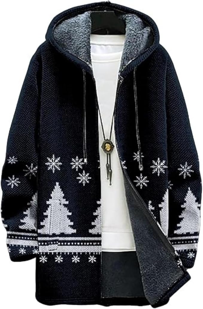 Men's Hooded Sweater Coat Knit Fleece Lined Long Cardigan Jacket by Unknown
