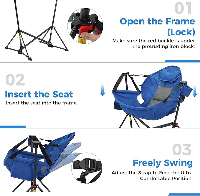 Camping Chair, Foldable Rocker with Memory Foam Cushion, 400 lb Capacity, Blue