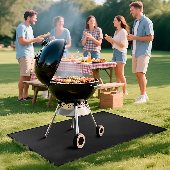 Grill Pad Floor Mat, 60x40 Inch Fiberglass with Silicone Coating