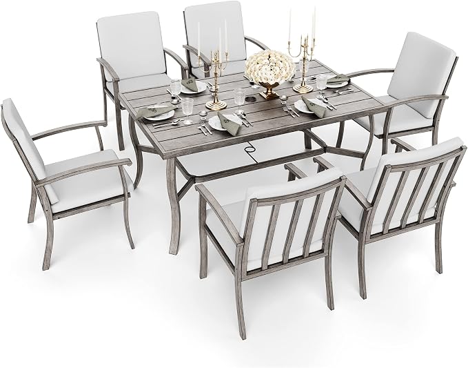HAPPATIO 7 Piece Patio Dining Set, Aluminum Outdoor Dining Set - Image 2