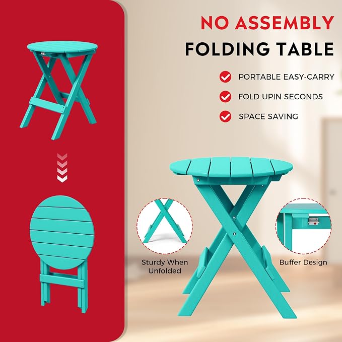 Costaelm Paradise HDPE Outdoor 24.5 Inch Round Portable Folding Patio Dining - Image 5
