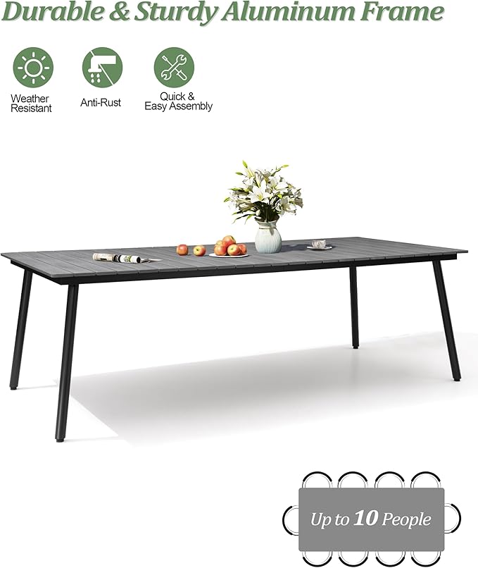 95" Patio Outdoor Dining Table for 8-10, Weather-Resistant Aluminum Frame - Image 5