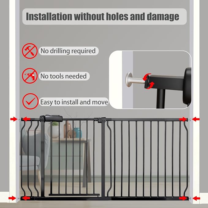 Heavy Duty Baby & Dog Safety Gate, Extra Wide 85.8-90.5 Inch, Pressure Mounted - Image 5