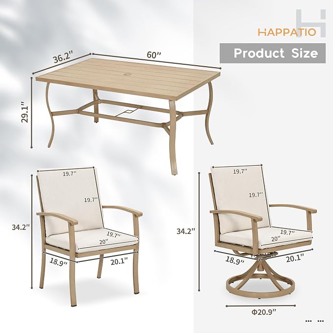 HAPPATIO 7 Piece Patio Dining Set, Aluminum Outdoor Dining Set - Image 9