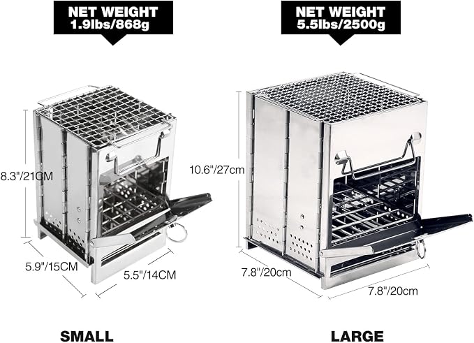REDCAMP Wood Portable Burning Folding Camp Stove Stainless Steel Grid, - Image 5