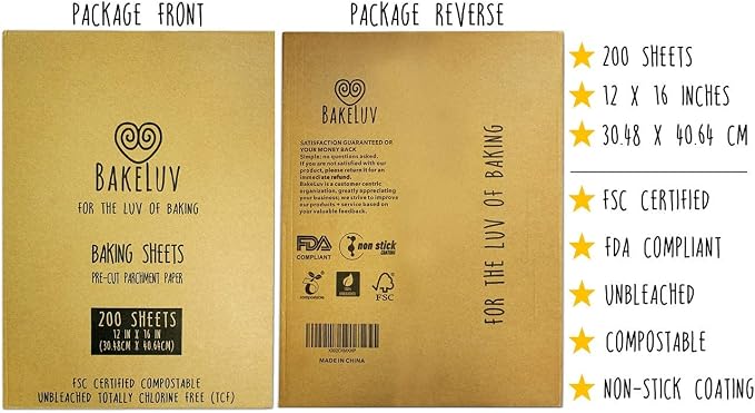 BAKELUV Kraft Brown Parchment Paper Sheets 12x16” | 200 Pcs | Non-Stick Precut - Image 5
