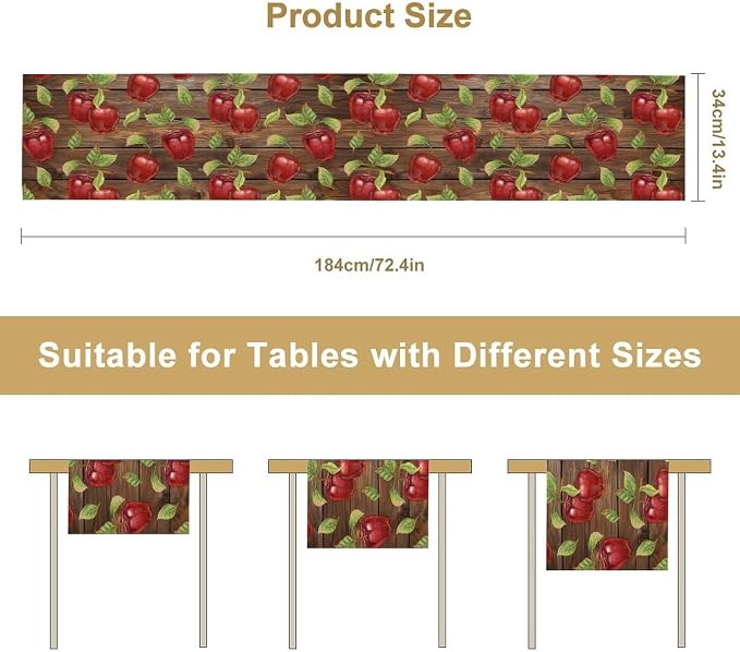 Sweet Apples Table Runner, Fresh Apples Fruit Rustic Wooden Background Table - Image 7