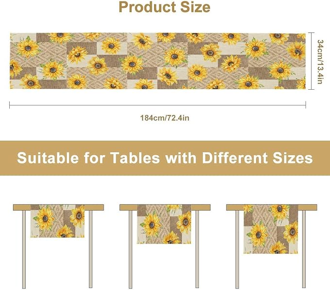 Farmhouse Sunflower Table Runner, Rustic Vintage Linen Patchwork Summer Yellow - Image 8