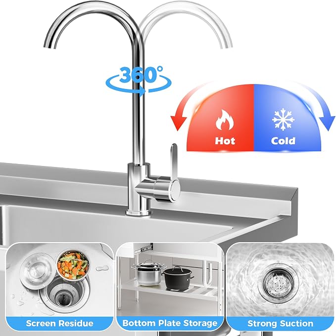304 Stainless Steel Utility Sink – Free Standing Single Bowl - Image 4
