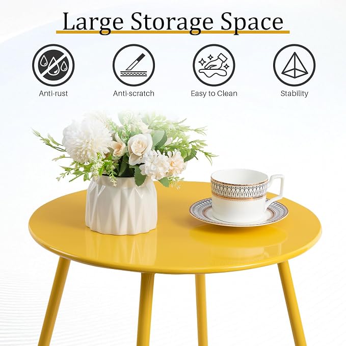 HollyHOME Round Metal Side Table, Rust-Resistant Patio Small Plant Stand - Image 7