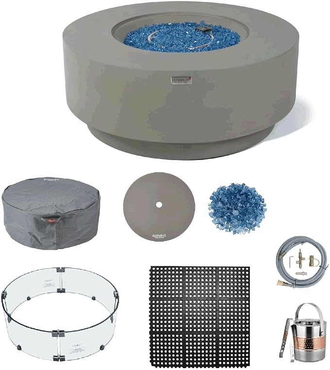 Elementi+ | Bundle Colosseo Gas Fire Pit Cast Concrete 40" Dia. Round Fire Table by AMSFireplaceInc
