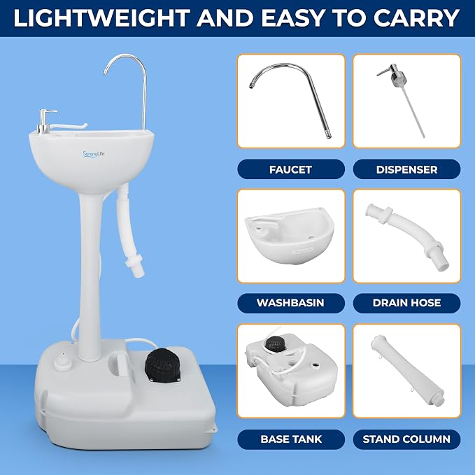 SereneLife Portable Hand Washing Station, 100+ Hand Washes, Hands-Free Foot Pump - Image 8