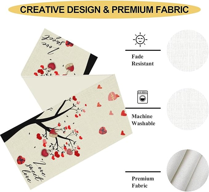 Valentines Day Table Runner, Rustic Love Tree Red Black Heart Valentines Runner - Image 5