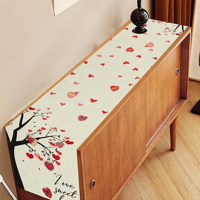 Valentines Day Table Runner, Rustic Love Tree Red Black Heart Valentines Runner - Image 2
