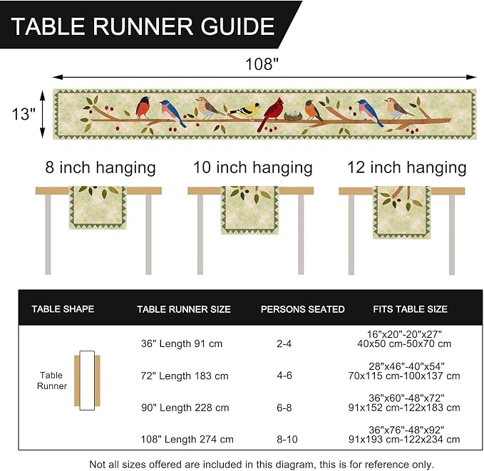 Seliem Summer Birds Tree Branches Table Runner, Cardinal Home Kitchen Dining - Image 7