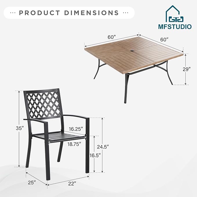 MFSTUDIO Patio Dining Set for 8, Metal Patio Table and Chairs Set, Outdoor - Image 9
