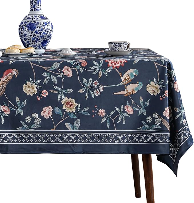 patdrea Designer Dark Blue Linen Rectangle Tablecloth, Vintage Navy French by Welcometopatdrea