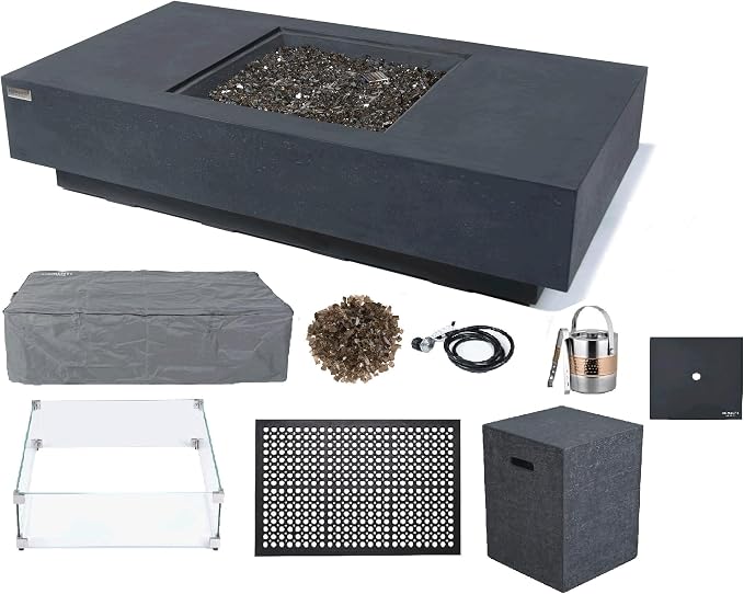 Elementi+ | Bundle Cannes Gas Fire Pit Cast Concrete 60" Rectangular Fire Table by AMSFireplaceInc