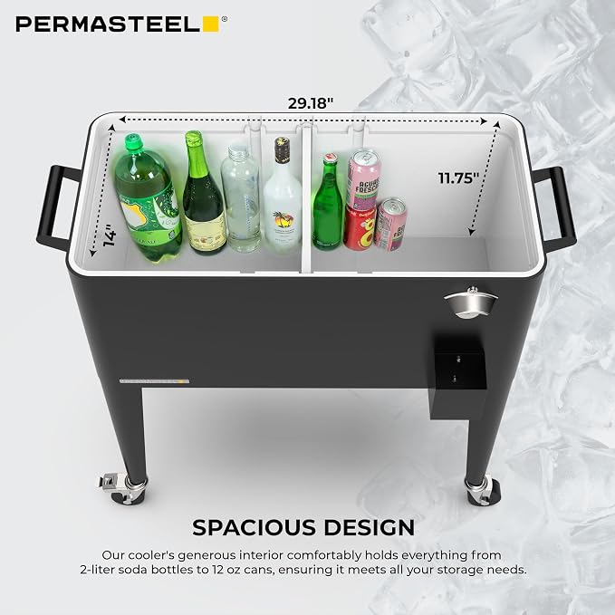 Permasteel 80 Quart Party Cooler, Rolling Ice Chest - Image 9